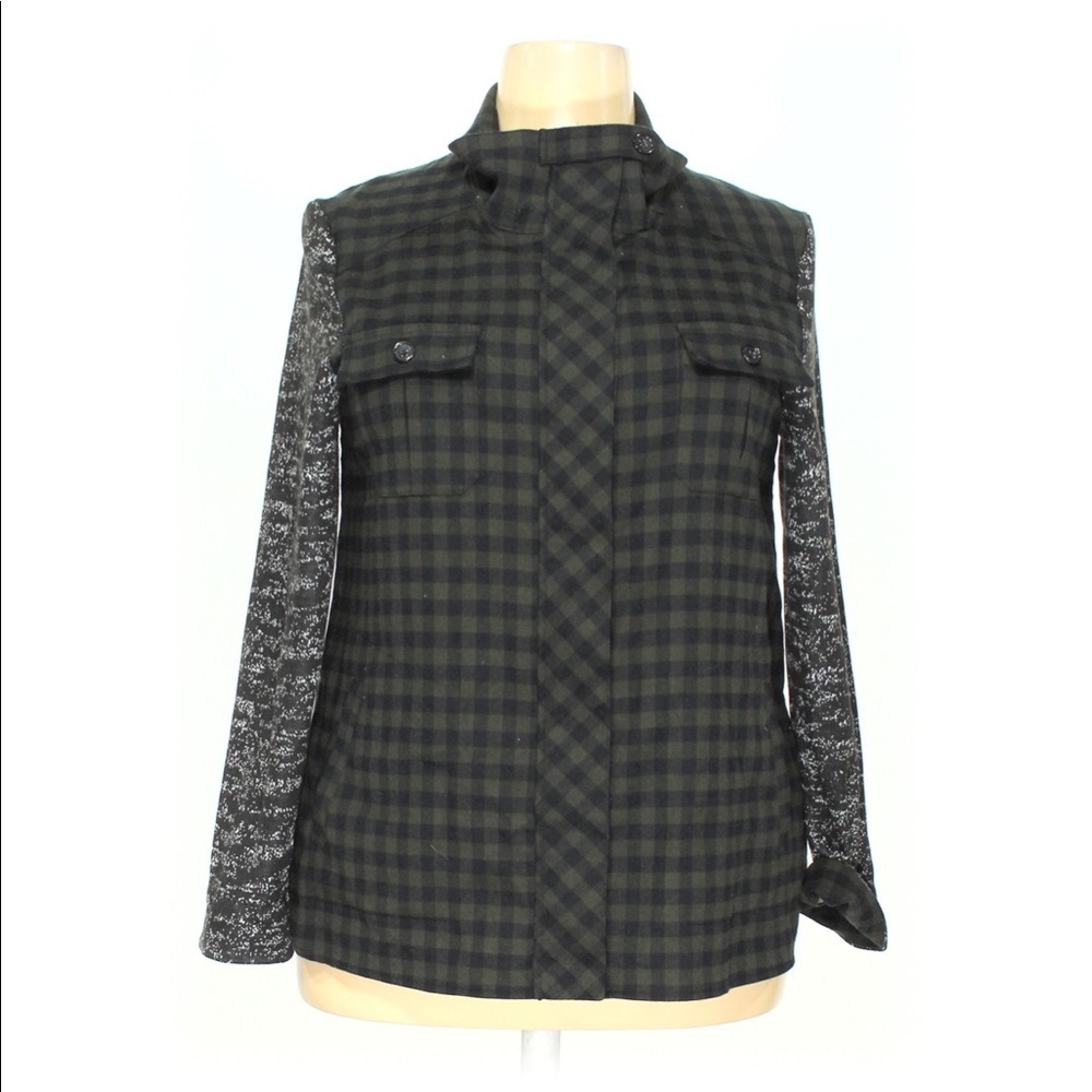 L/XL Logo Lori Goldstein Buffalo green checkered cardigan jacket